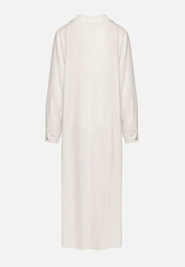 Born2be - Biała Koszulowa Sukienka z Lnem i Wiskozą z Regulowanymi Rękawami Melvezia. Okazja: na co dzień. Kolor: biały. Materiał: len, wiskoza. Typ sukienki: koszulowe. Styl: casual