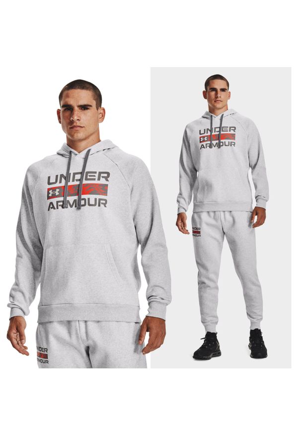 Under Armour - Bluza fitness męska UNDER ARMOUR RIVAL FLEECE z kapturem. Typ kołnierza: kaptur. Kolor: szary. Sport: fitness