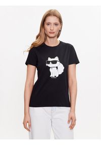 Karl Lagerfeld - KARL LAGERFELD T-Shirt Ikonik 2.0 Choupette 230W1703 Czarny Regular Fit. Typ kołnierza: dekolt w karo. Kolor: czarny. Materiał: bawełna #1