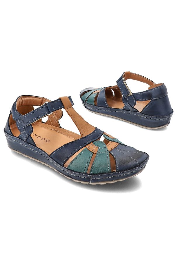 Granatowe Sandały Armodo Wygodne Obuwie Damskie. Okazja: na co dzień. Kolor: niebieski. Materiał: materiał. Wzór: aplikacja. Sezon: lato. Styl: casual