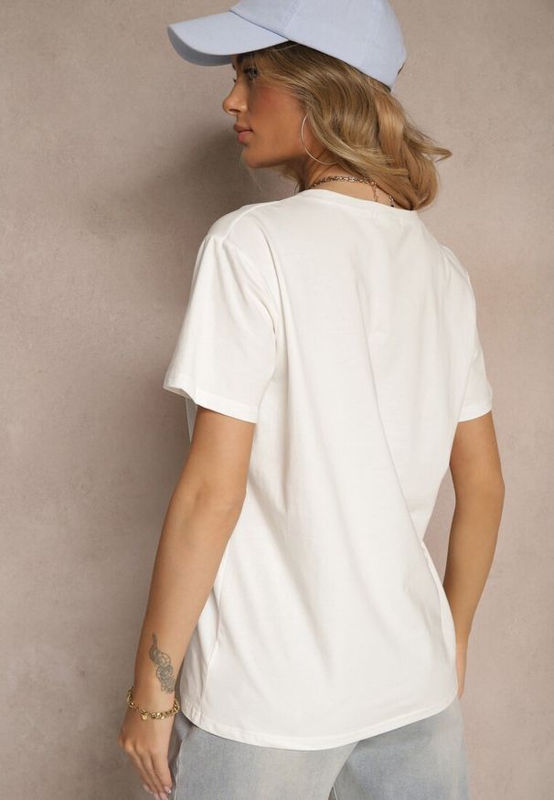 Renee - Biały T-shirt z Bawełny z Dekoltem w Serek Tanirea. Okazja: na co dzień. Typ kołnierza: dekolt w serek. Kolor: biały. Materiał: bawełna. Styl: casual