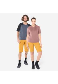 ROCKRIDER - Szorty rowerowe Rockrider unisex. Kolor: żółty, wielokolorowy, czarny, brązowy. Materiał: materiał, poliamid, poliester, elastan