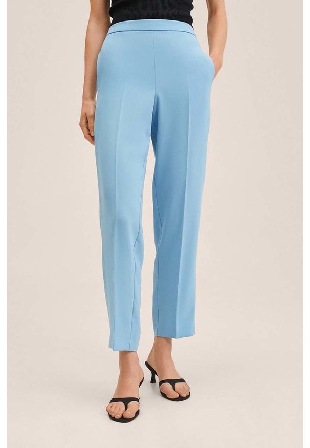 mango - Mango spodnie Semiflu damskie proste high waist. Okazja: na co dzień. Stan: podwyższony. Kolor: niebieski. Materiał: włókno. Styl: casual