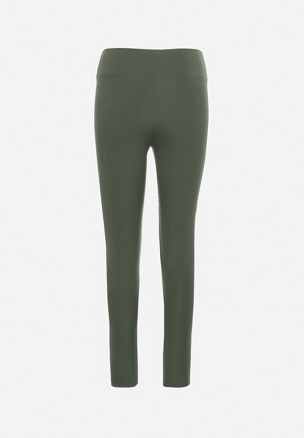 Born2be - Ciemnozielone Legginsy z Wysokim Stanem i Gumką w Pasie Bloelia. Stan: podwyższony. Kolor: zielony. Wzór: gładki