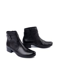 Rieker - RIEKER 78664-00 black, botki damskie. Zapięcie: zamek. Kolor: czarny. Materiał: skóra, futro. Szerokość cholewki: normalna. Obcas: na obcasie. Wysokość obcasa: średni #1