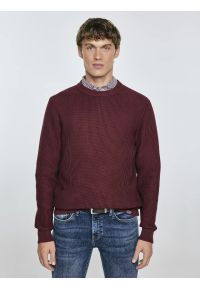 Big-Star - Sweter męski bawełniany bordowy Carlo 604. Okazja: na co dzień. Kolor: czerwony. Materiał: bawełna. Wzór: ze splotem. Styl: klasyczny, elegancki, casual