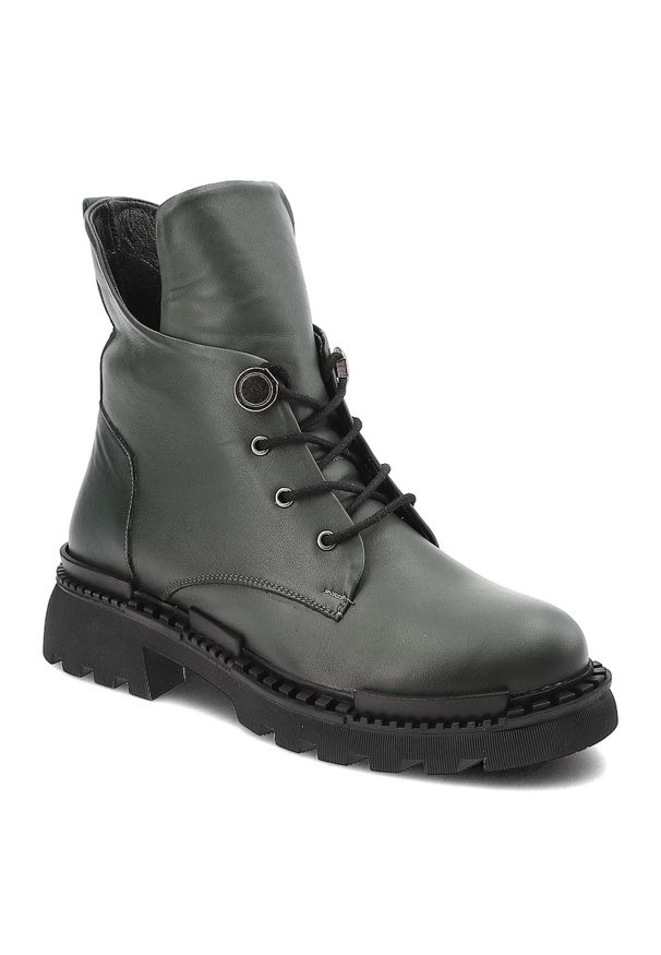 Zielone Botki Artiker Wygodne Obuwie Damskie. Okazja: na co dzień. Kolor: zielony. Materiał: jeans, skóra. Obcas: na obcasie. Styl: casual, elegancki. Wysokość obcasa: średni