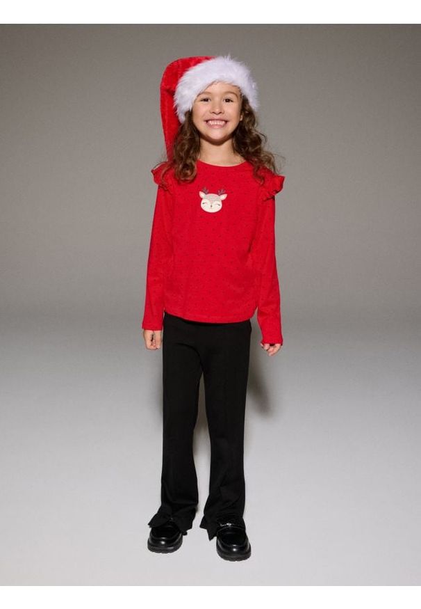 Sinsay - Bawełniana koszulka z motywem świątecznym - czerwony. Kolor: czerwony. Materiał: bawełna. Styl: wizytowy