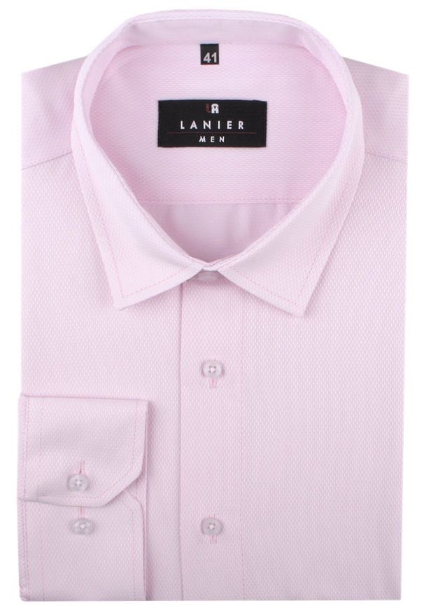 Delikatnie Wyszczuplana (Slim) Męska Koszula - Lanier - Różowa. Kolor: różowy. Materiał: bawełna, poliester. Styl: sportowy, klasyczny