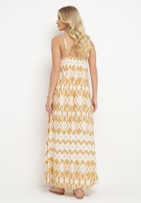 Born2be - Beżowa Wiskozowa Sukienka na Regulowanych Ramiączkach o Geometrycznym Wzorze Vididia. Okazja: na co dzień, na plażę. Kolor: beżowy. Materiał: wiskoza. Długość rękawa: na ramiączkach. Wzór: geometria. Styl: klasyczny, casual, wakacyjny #6