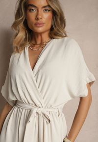 Renee - Beżowa Rozkloszowana Sukienka z Bawełną i Paskiem Lunapinia. Okazja: na co dzień. Kolor: beżowy. Materiał: bawełna. Styl: casual #5