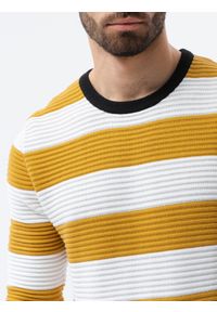 Ombre Clothing - Sweter męski w paski E189 - musztardowy - XXL. Kolor: żółty. Materiał: bawełna, dzianina. Wzór: paski. Styl: klasyczny #3