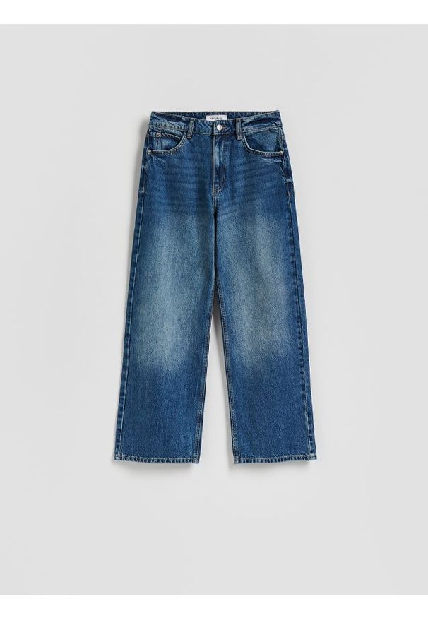 Reserved - Jeansy wide leg z krótszą nogawką - niebieski. Kolor: niebieski. Długość: krótkie