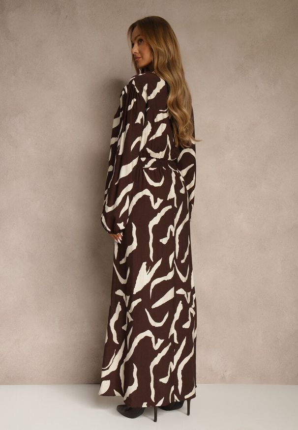 Renee - Brązowa Sukienka z Wiskozą o Rozkloszowanym Kroju Netiva. Okazja: na spacer. Kolor: brązowy. Materiał: wiskoza. Sezon: wiosna, jesień. Styl: elegancki