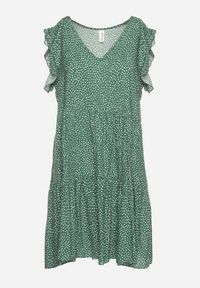 Born2be - Ciemnozielona Bawełniana Sukienka o Rozkloszowanym Kroju w Kropki Giavina. Kolor: zielony. Materiał: bawełna. Wzór: kropki. Typ sukienki: rozkloszowane. Styl: elegancki #4