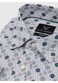 Pako Lorente - PAKO LORENTE – Męska koszula w kolorze białym w granatowo-zielony wzór. Typ kołnierza: kołnierzyk klasyczny. Kolor: zielony, biały, niebieski, wielokolorowy. Materiał: bawełna, elastan. Długość rękawa: długi rękaw. Długość: długie. Styl: klasyczny #7