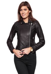 Wrangler - DAMSKA KURTKA SKÓRZANE WRANGLER LEATHER BIKER BLACK W4109ZG01. Materiał: skóra. Styl: klasyczny