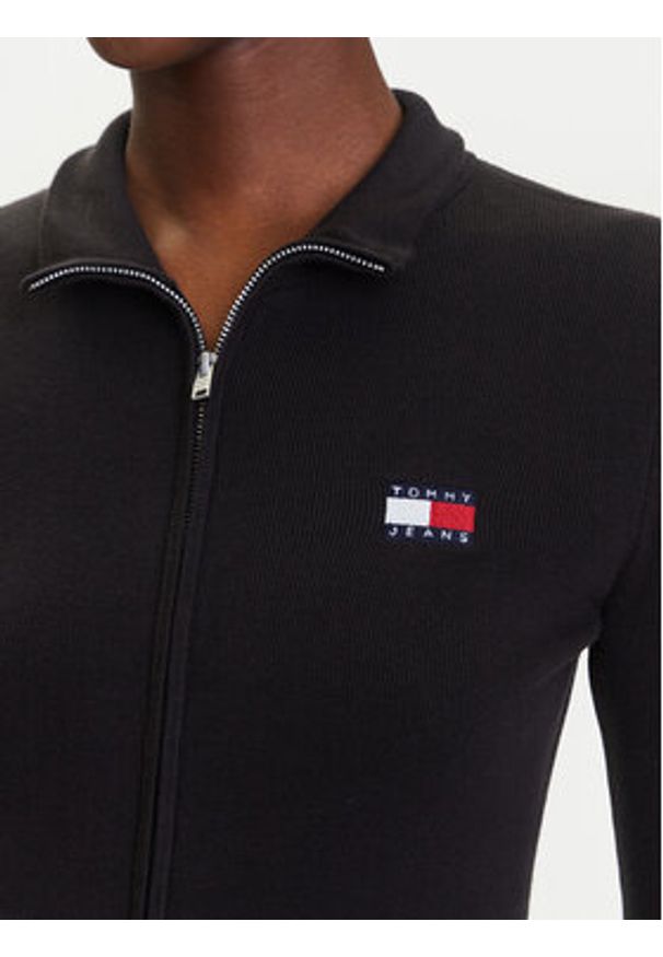 Tommy Jeans Kardigan DW0DW20967 Czarny Slim Fit. Kolor: czarny. Materiał: bawełna