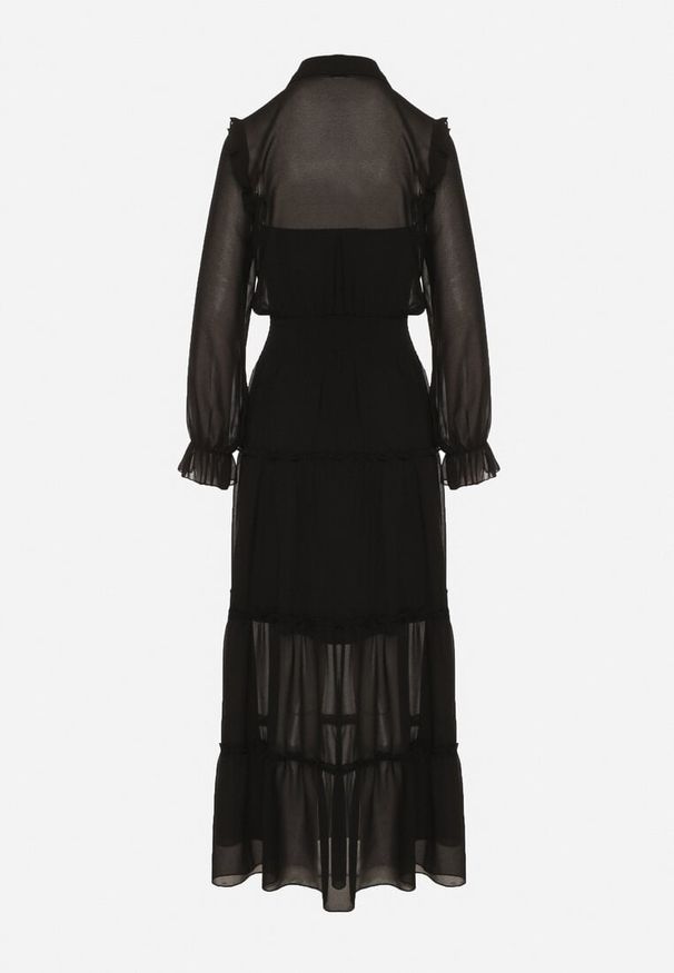 Born2be - Czarna Rozkloszowana Sukienka VICES Koszulowa w Stylu Retro Aravite. Okazja: na co dzień. Typ kołnierza: kołnierzyk klasyczny, kołnierz z falbankami, dekolt w kształcie V. Kolor: czarny. Długość rękawa: długi rękaw. Typ sukienki: koszulowe. Styl: retro