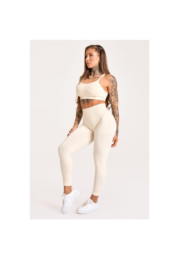 GYM GLAMOUR - Legginsy fitness damskie Gym Glamour push up 2.0. Kolor: beżowy. Sport: fitness