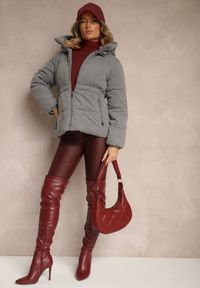 Renee - Szara Kurtka z Pikowanymi Przeszyciami i Kapturem ze Ściągaczami Torisia. Okazja: do pracy. Kolor: szary. Materiał: materiał, jeans. Długość rękawa: długi rękaw. Długość: długie. Styl: sportowy, klasyczny, elegancki #7