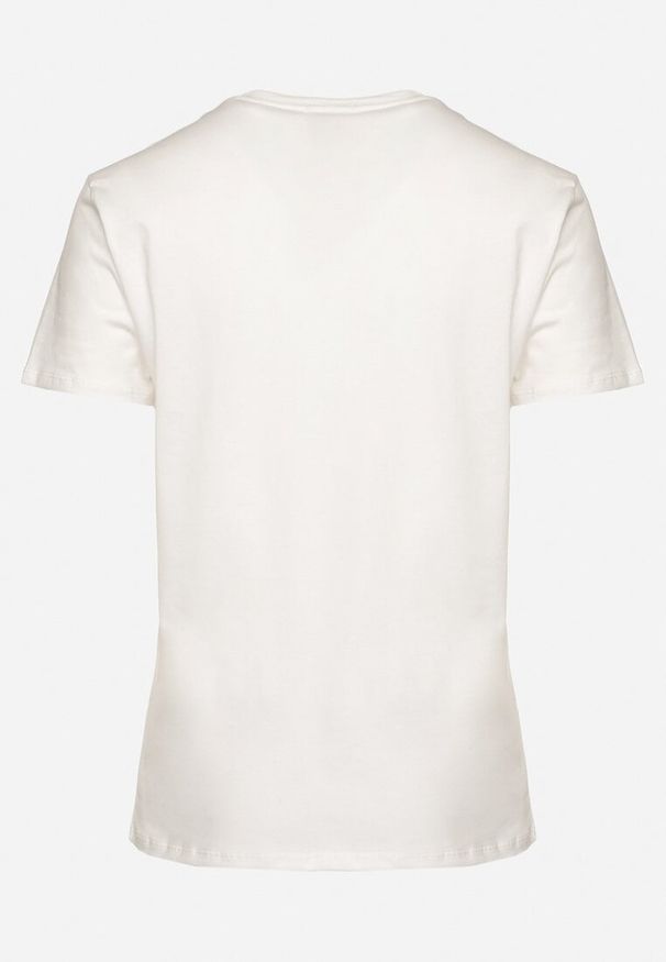 Born2be - Biały Bawełniany T-shirt Ozdobiony Sercem Tolianee. Okazja: na co dzień. Kolor: biały. Materiał: bawełna. Wzór: aplikacja. Styl: klasyczny, casual