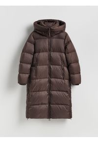 Reserved - Puchowy płaszcz - ciemnobrązowy. Kolor: brązowy. Materiał: puch #1