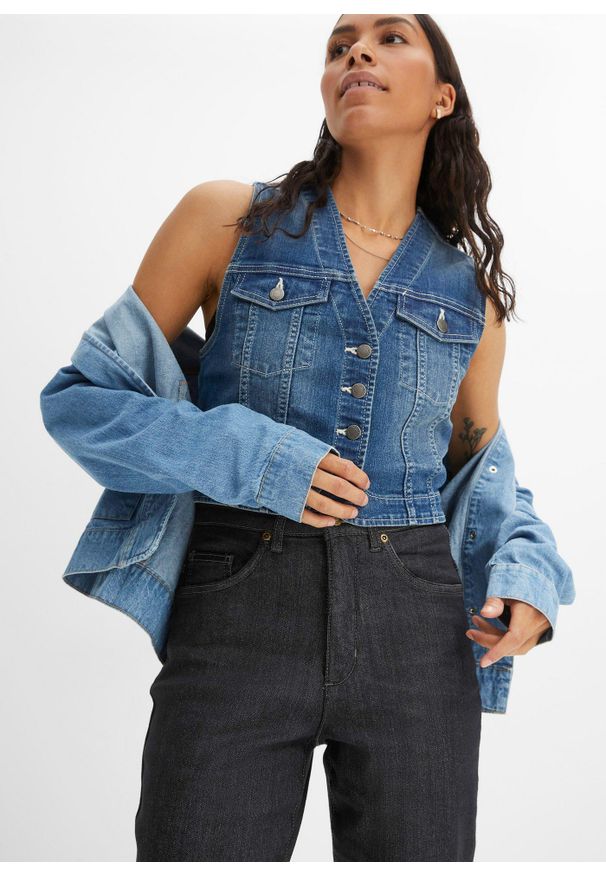 bonprix - Dżinsy Mom ze stretchem, high waist. Stan: podwyższony. Kolor: czarny