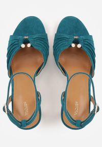 Renee - Niebieskie Sandały VICES na Szpilce Zdobione Marszczeniem i Aplikacją Synalirea. Zapięcie: pasek. Kolor: niebieski. Wzór: aplikacja. Obcas: na szpilce. Styl: klasyczny, elegancki #8