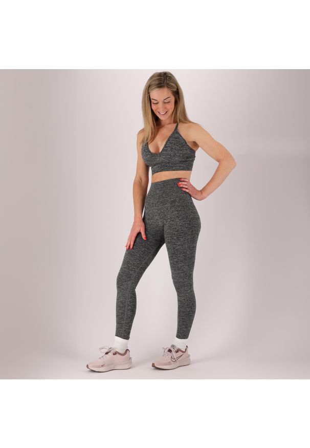 XTREME - Damski zestaw sportowy - Legginsy/Crop Top - Antracyt. Kolor: wielokolorowy, szary, brązowy. Materiał: poliamid