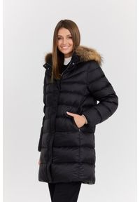 Hetrego - HETREGO Czarna damska kurtka puchowa Leonie Quilted Woman Jacket With Detached Hood, Rozmiar 40 EU - 44 IT. Okazja: na co dzień. Kolor: czarny. Materiał: puch. Długość rękawa: długi rękaw. Długość: długie. Styl: casual #3