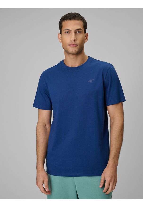 4f - 4F T-shirt regular gładki męski - granatowy M. Okazja: na co dzień. Kolor: niebieski. Materiał: materiał. Wzór: gładki. Styl: casual, klasyczny