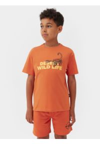 4f - T-shirt z nadrukiem chłopięcy. Kolor: pomarańczowy. Materiał: bawełna. Wzór: nadruk #1