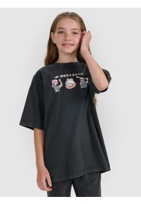 4f - 4F T-shirt oversize z nadrukiem dziewczęcy - szary 122 (6-7 lat). Kolor: szary. Materiał: skóra. Wzór: nadruk. Sezon: lato #1
