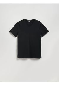 Reserved - Bawełniany t-shirt slim fit - czarny. Kolor: czarny. Materiał: bawełna