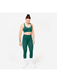 DOMYOS - Stanik sportowy Decathlon. Kolor: wielokolorowy, niebieski, zielony. Materiał: skóra. Sport: joga i pilates, fitness