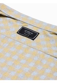 Ombre Clothing - Koszula męska w kratę z długim rękawem K509 - żółta - M. Kolor: żółty. Materiał: poliester, bawełna. Długość rękawa: długi rękaw. Długość: długie #4