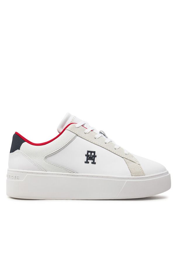 TOMMY HILFIGER - Tommy Hilfiger Sneakersy Th Platform Court Sneaker Nbk FW0FW08210 Biały. Kolor: biały. Materiał: skóra. Obcas: na platformie