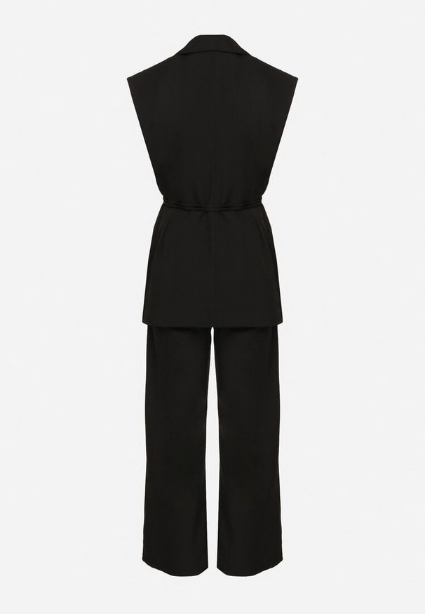 Born2be - Czarny Komplet Garniturowy Wiązana Kamizelka i Szerokie Spodnie Davionis. Kolor: czarny