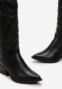 Renee - Czarne Kozaki Kowbojki na Stożku z Przeszyciami Ganavou. Kolor: czarny. Obcas: na stożku #4