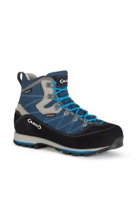 Buty sportowe trekkingowe damskie Aku Trekker WIDE Gore-tex skóra. Kolor: wielokolorowy, niebieski, czarny. Materiał: skóra. Szerokość cholewki: normalna. Styl: sportowy
