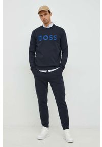 Boss Green - BOSS spodnie dresowe BOSS GREEN męskie kolor granatowy z aplikacją. Kolor: niebieski. Materiał: dresówka. Wzór: aplikacja #4