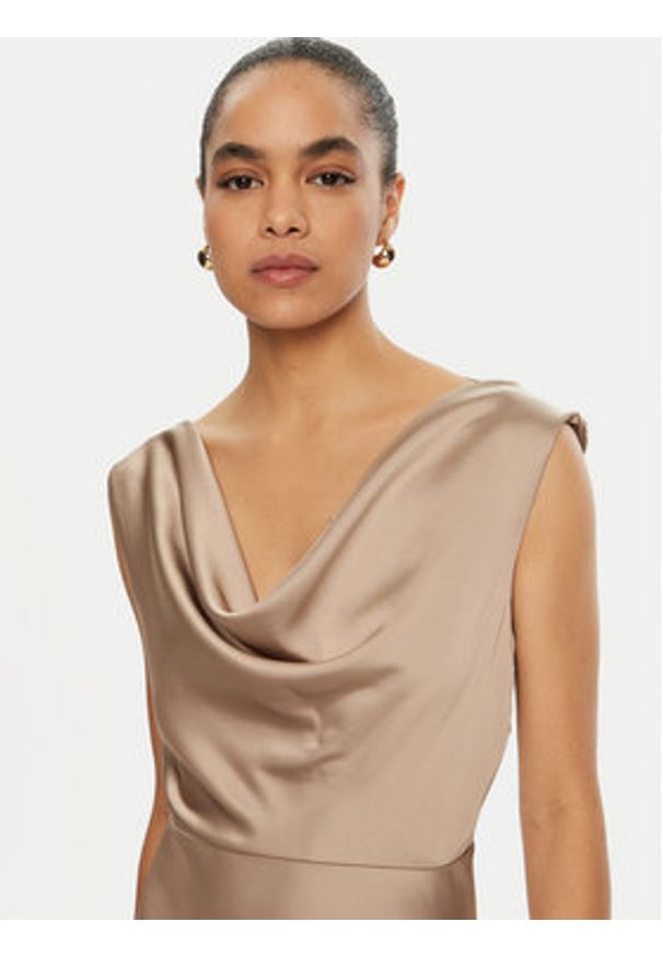 Imperial Sukienka koktajlowa AFBAIBA Beżowy Slim Fit. Kolor: beżowy. Materiał: syntetyk. Styl: wizytowy