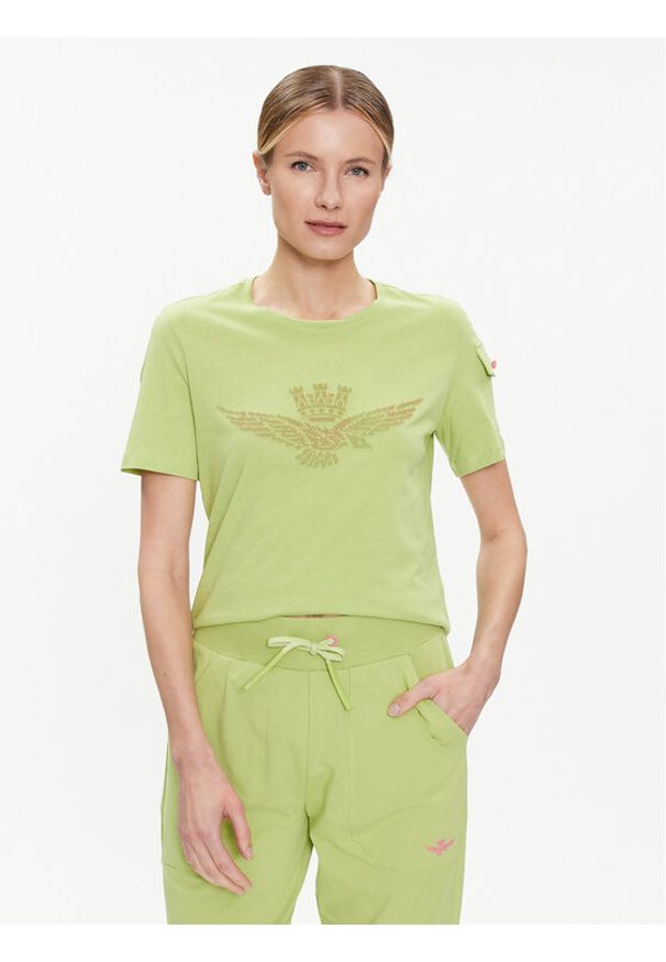 Aeronautica Militare T-Shirt 241TS2223DJ510 Zielony Comfort Fit. Kolor: zielony. Materiał: bawełna