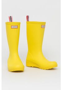Hunter Kalosze damskie kolor żółty. Nosek buta: okrągły. Kolor: żółty. Materiał: guma. Obcas: na platformie