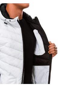 Ombre Clothing - Sportowa kurtka męska pikowana - biała V9 OM-JALP-0118 - L. Kolor: biały. Materiał: nylon, poliester. Styl: sportowy #4