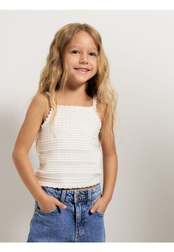 Reserved - Dzianinowy top - złamana biel. Materiał: dzianina. Długość rękawa: na ramiączkach