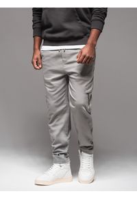 Ombre Clothing - Dzianinowe joggery męskie z kieszeniami cargo – jasnoszare V4 - Rozmiar: L. Okazja: na co dzień. Kolor: szary. Materiał: dzianina. Wzór: aplikacja. Styl: casual