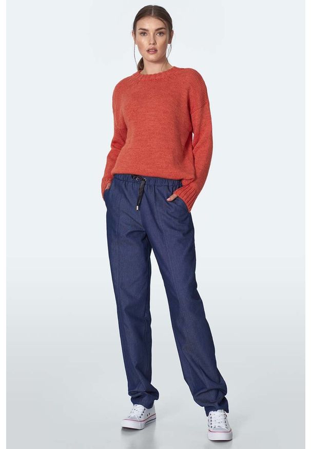 Nife - Jeansowe Casualowe Spodnie z Wiązaniem. Okazja: na co dzień. Materiał: jeans. Styl: casual