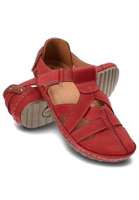 Czerwone Sandały Kampa Damskie Skórzane Obuwie. Okazja: na co dzień. Kolor: czerwony. Materiał: skóra. Styl: casual #7